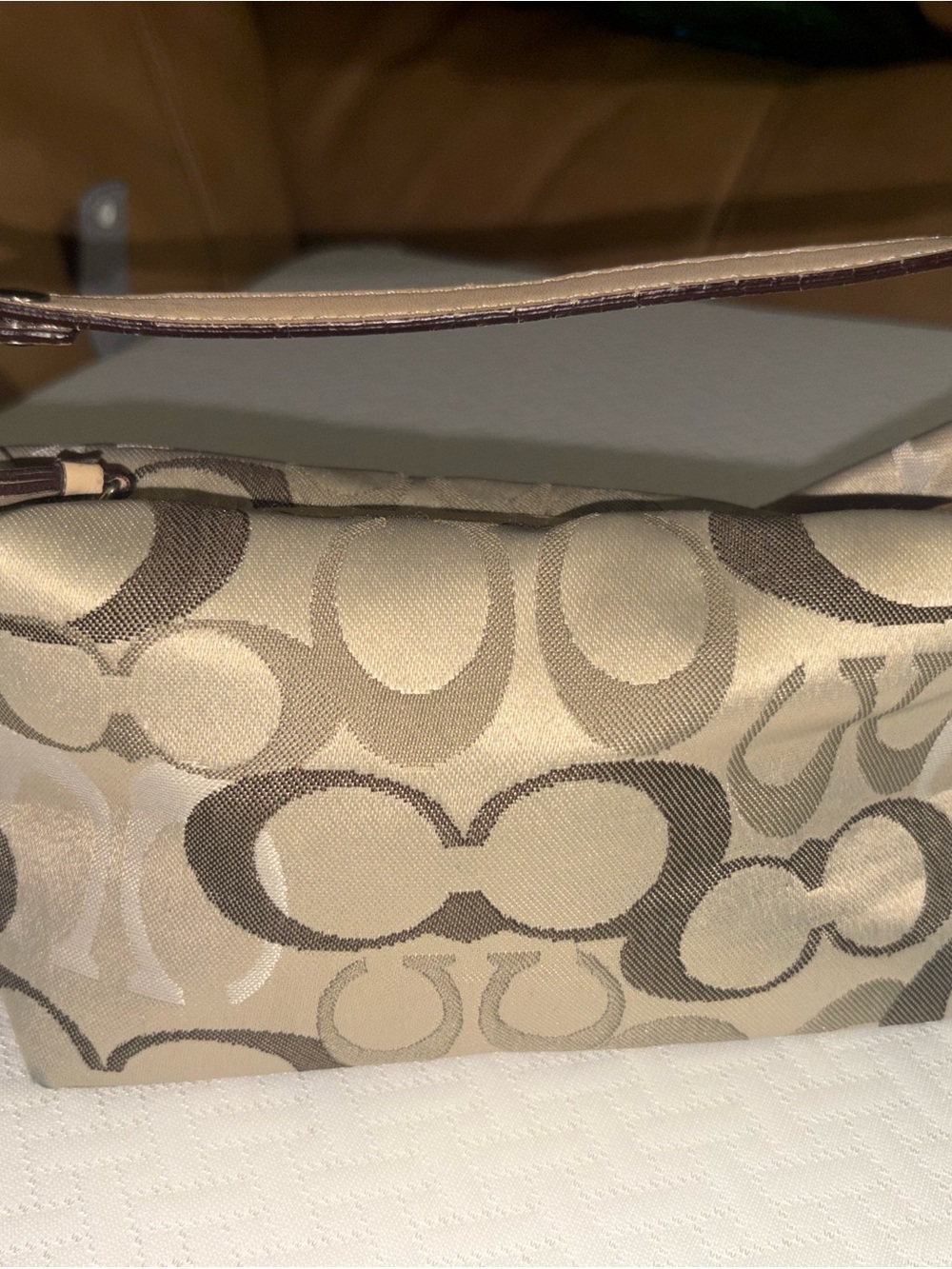 Coach Beige Signature Jacquard Shoulder Bag